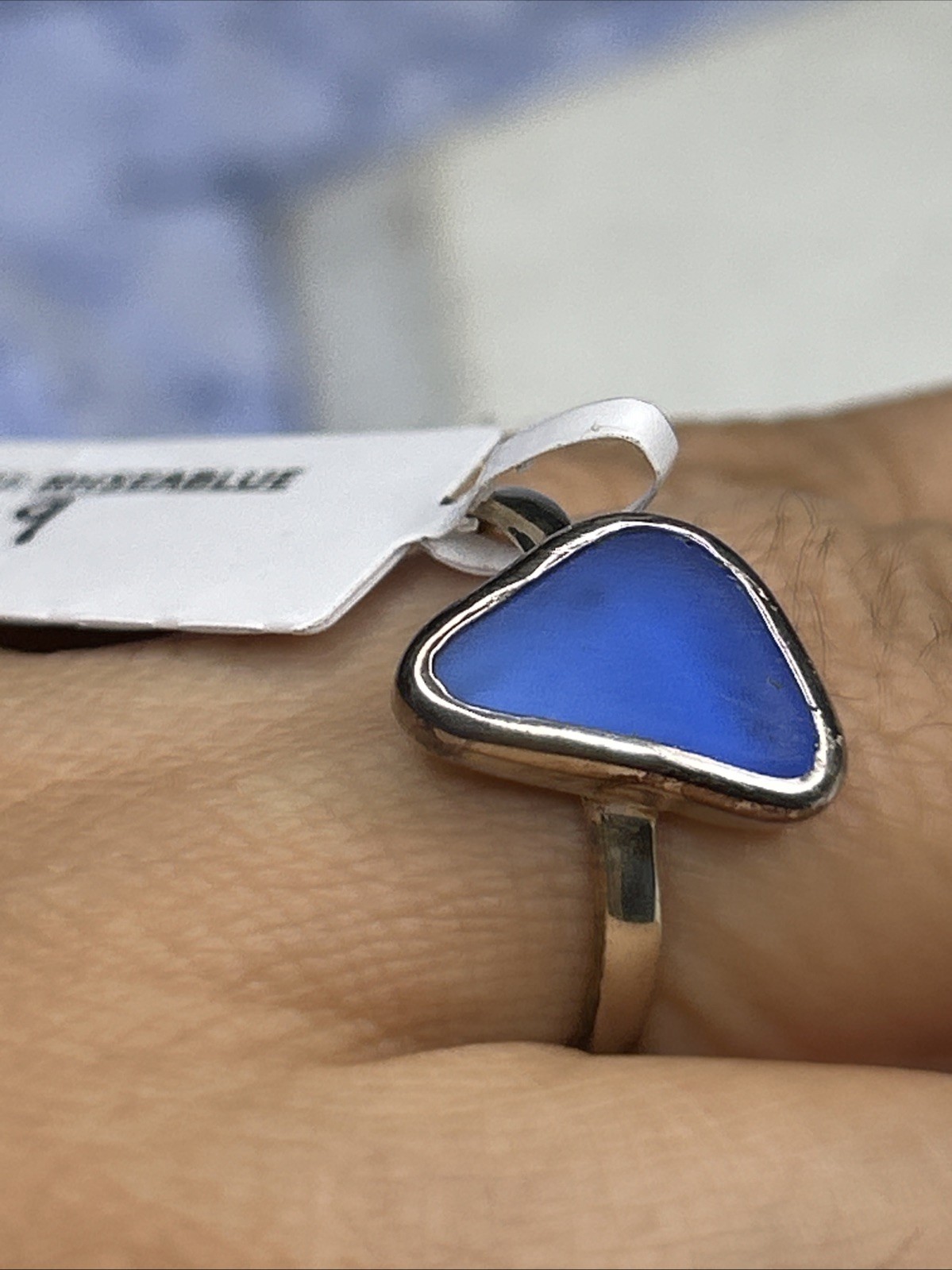 Salty Gem Blue Sea Glass Ring Sz9 Sterling Silver