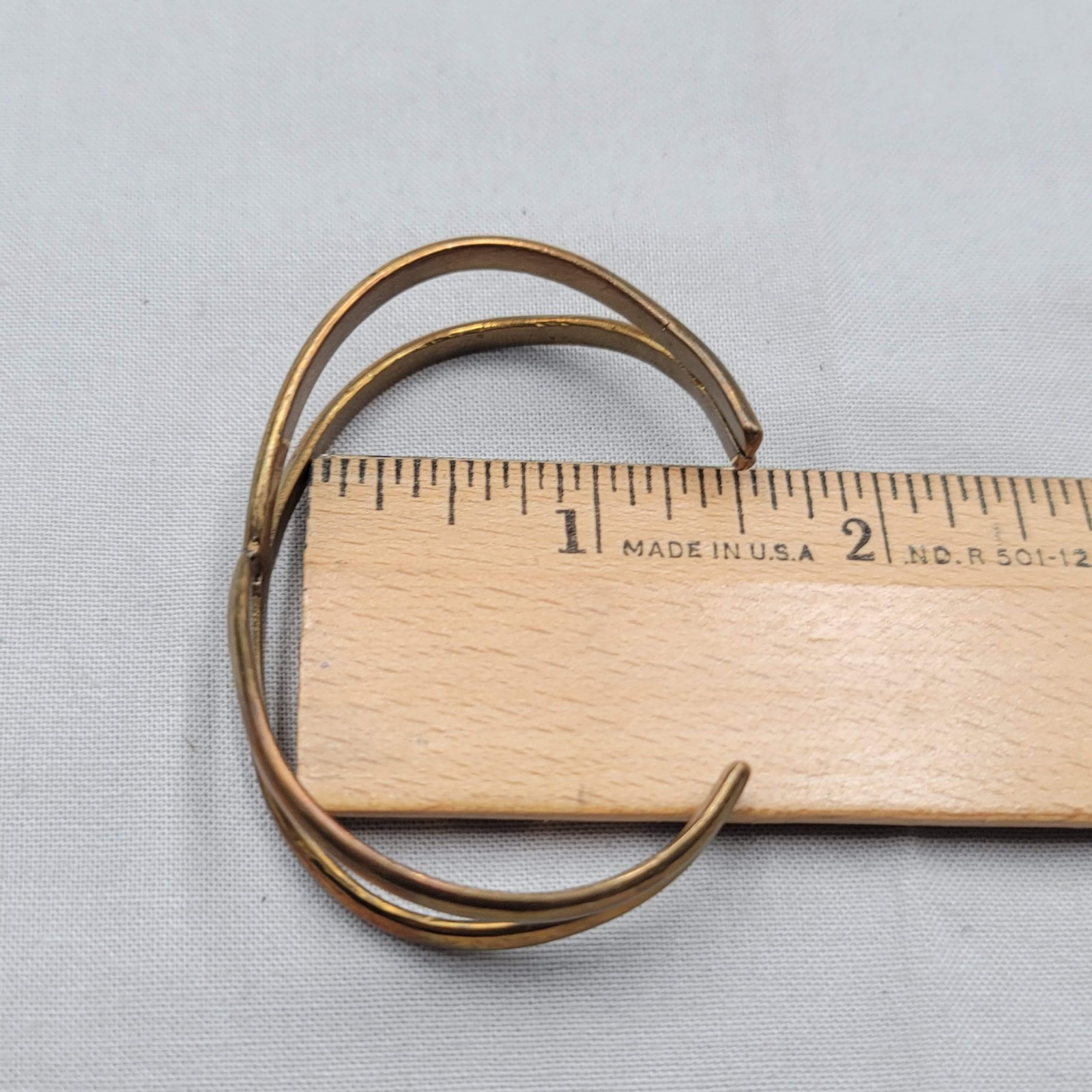 Vintage Crossover Brass Cuff Bracelet 6 in