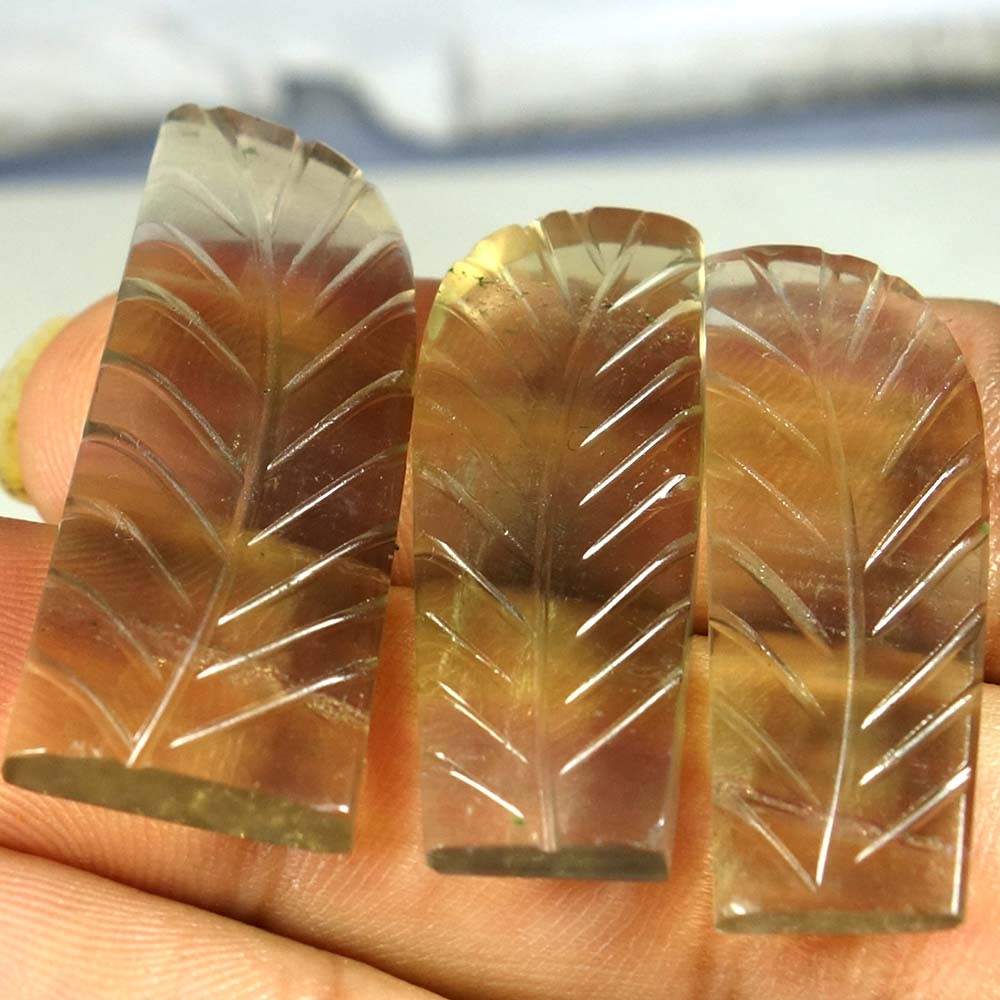3 Pices Lot 100% Natural Designer Fluorite Carved Excellent Gemstone Mix 88.30Ct