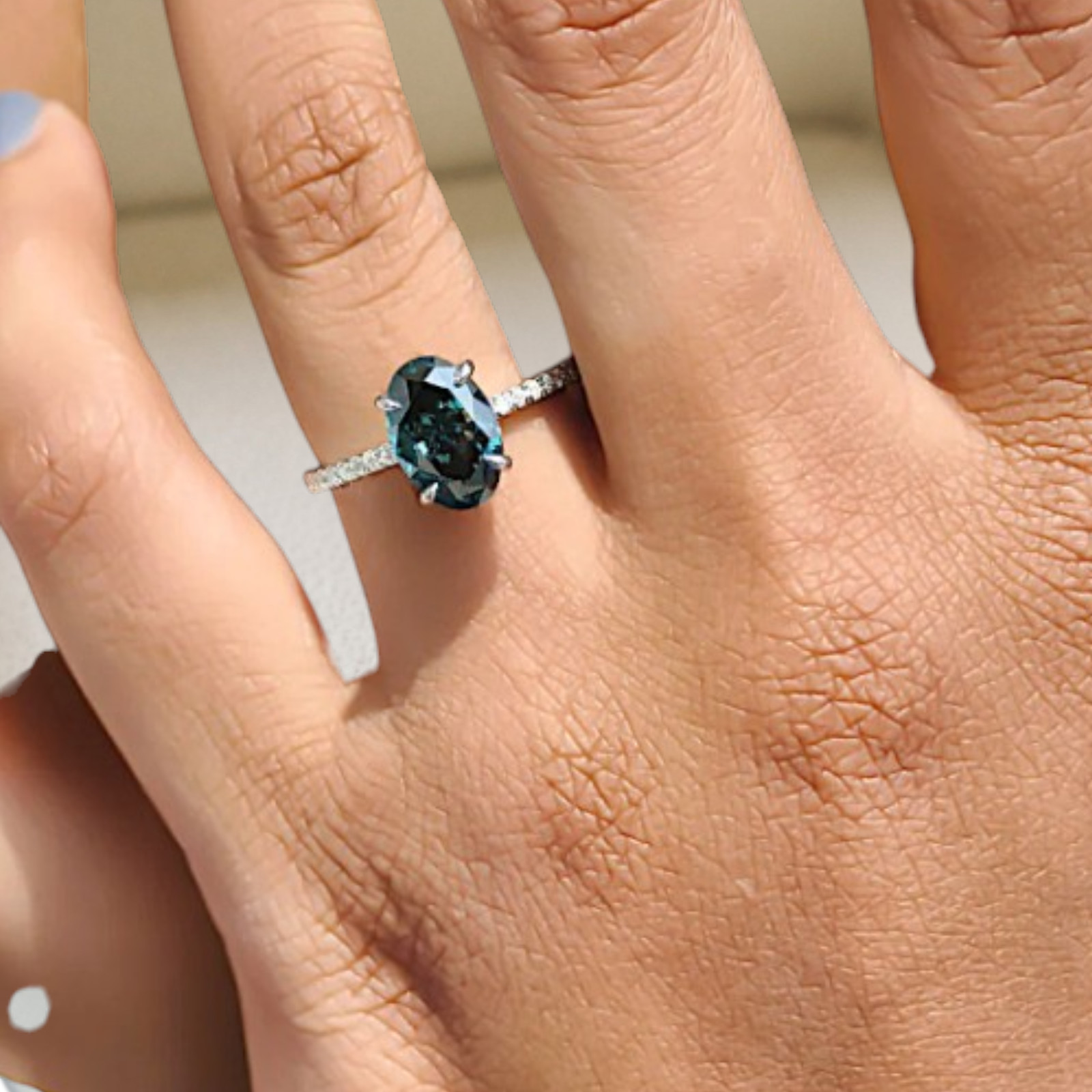 Oval Cut 2.80 Ct Fancy Vivid Blue Diamond Gift Ring IGI Lab Grown 18k White Gold