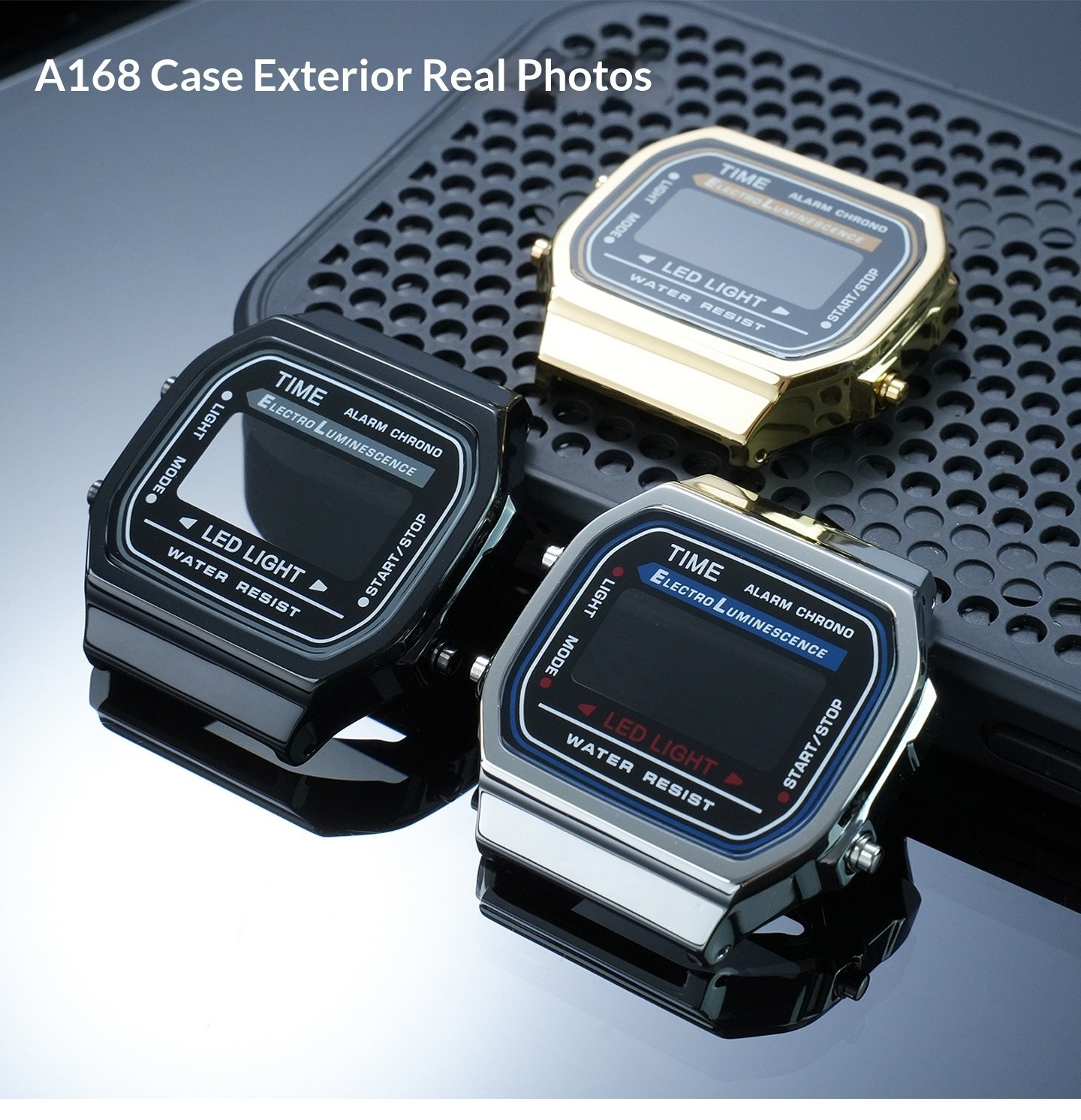 For Casio A-168WA Stainless Steel Watch Case Modified A168 Watchband Metal Case