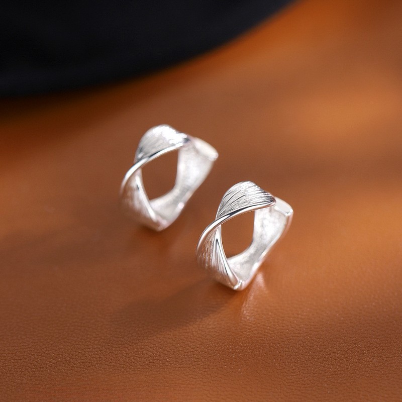 Women Classic Silver Hoop Earrings Huggie Wide Band Twist Geometric H11