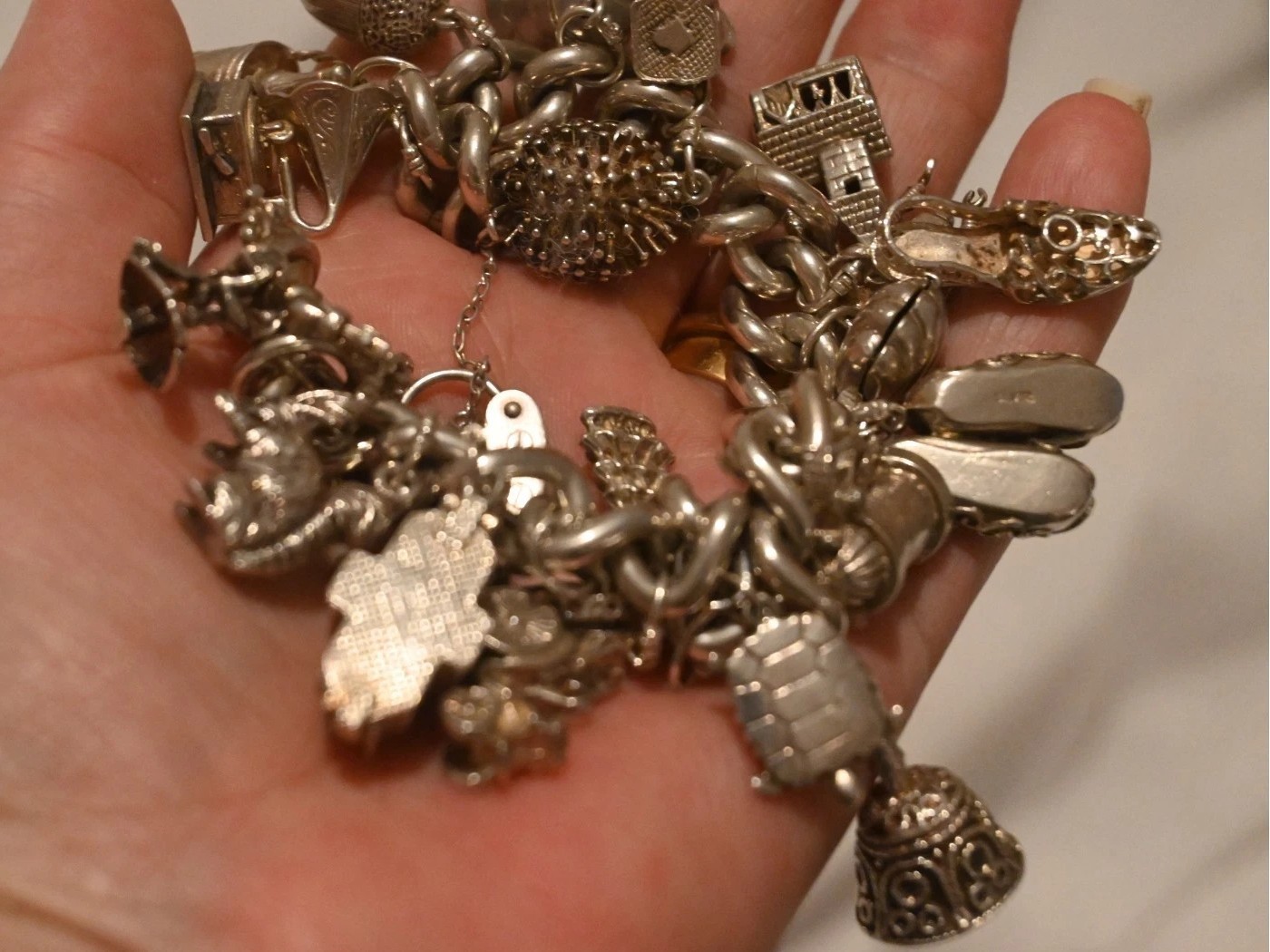 Vintage Very Heavy Silver Charm Bracelet 153g