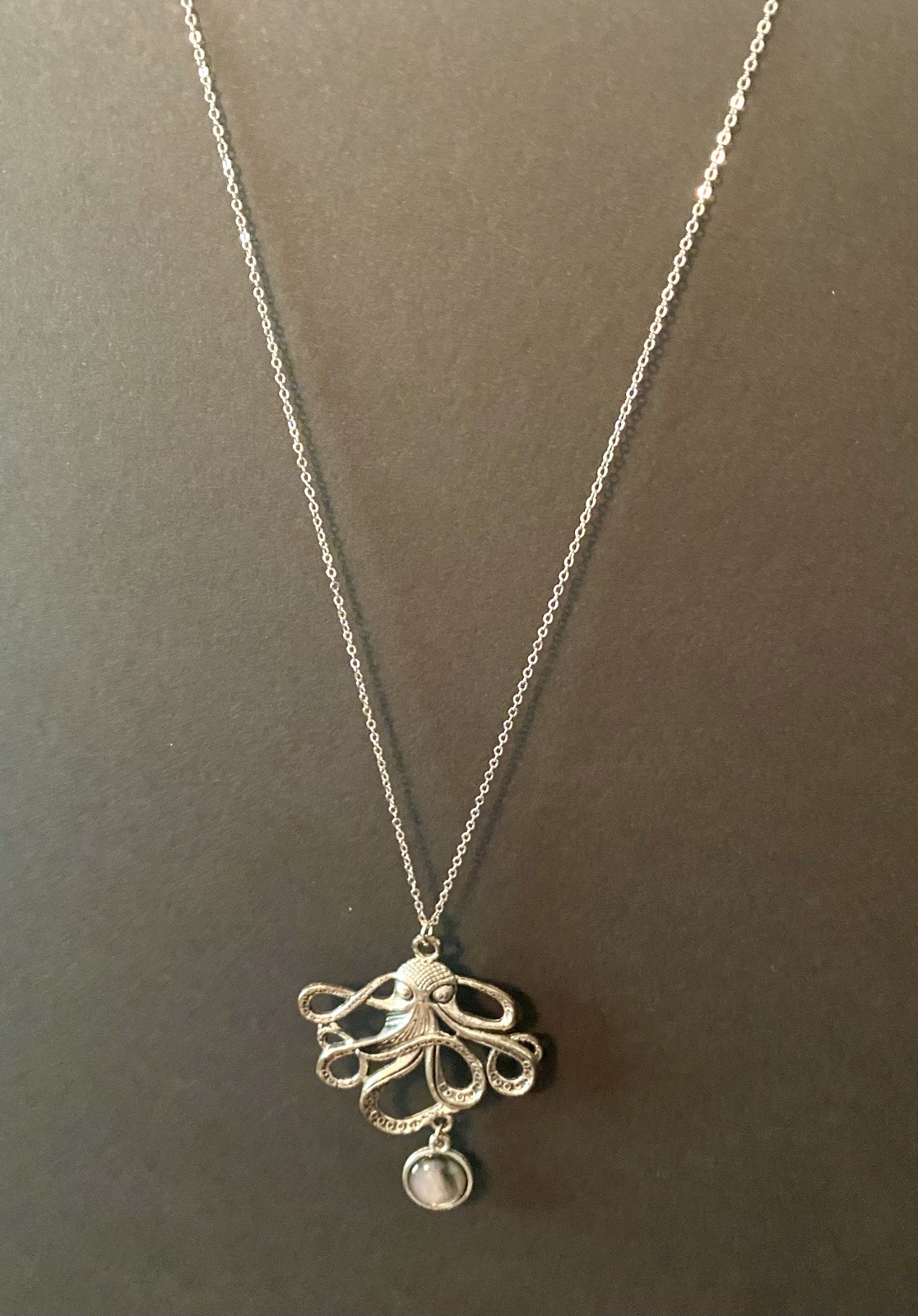 Octopus Pendant 18” Necklace Lavender Stone Kraken