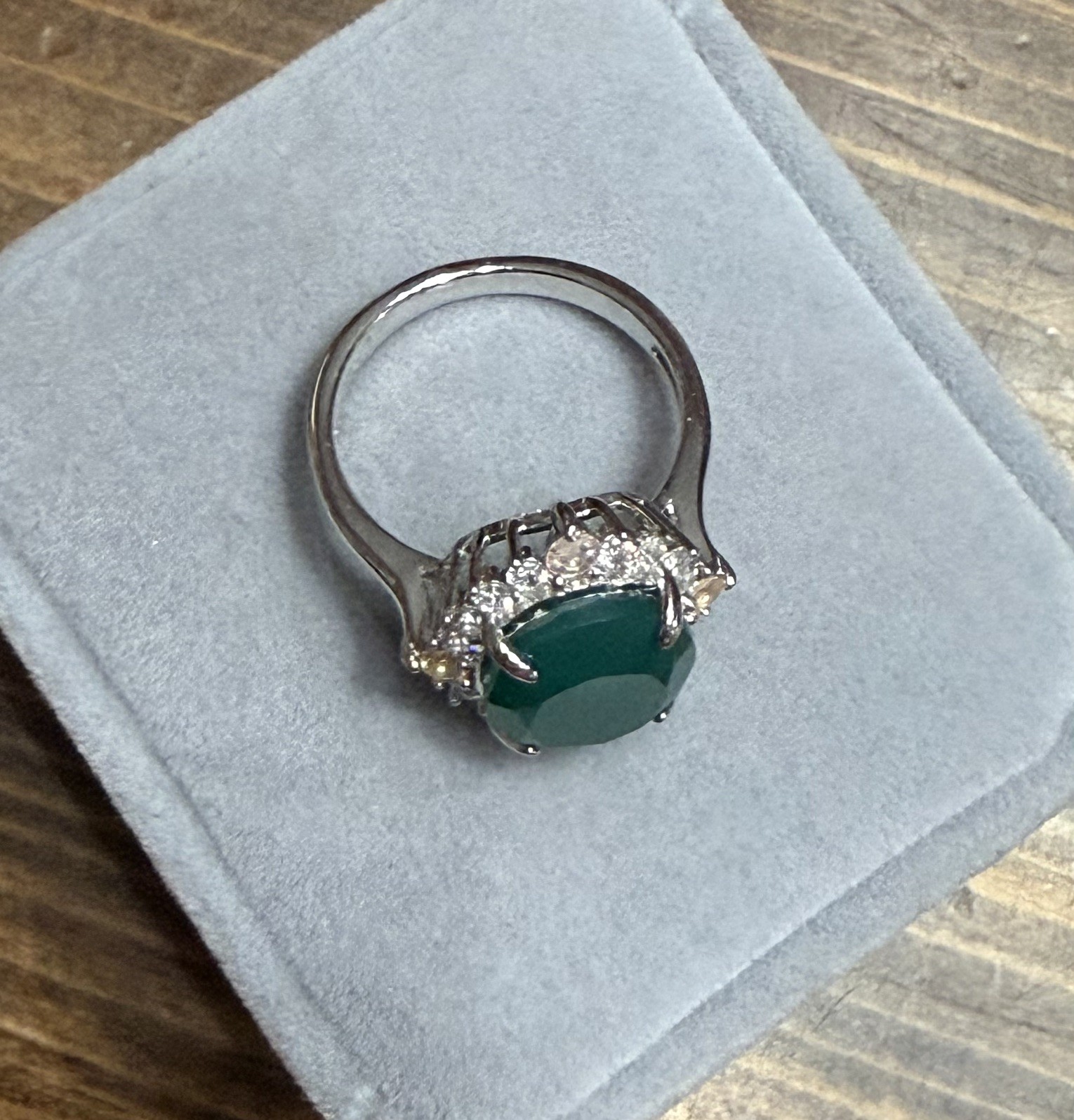 Stunning Natural Green Agate 4CT Sapphire & Zircon 925 Sterling Silver Ring Sz 6