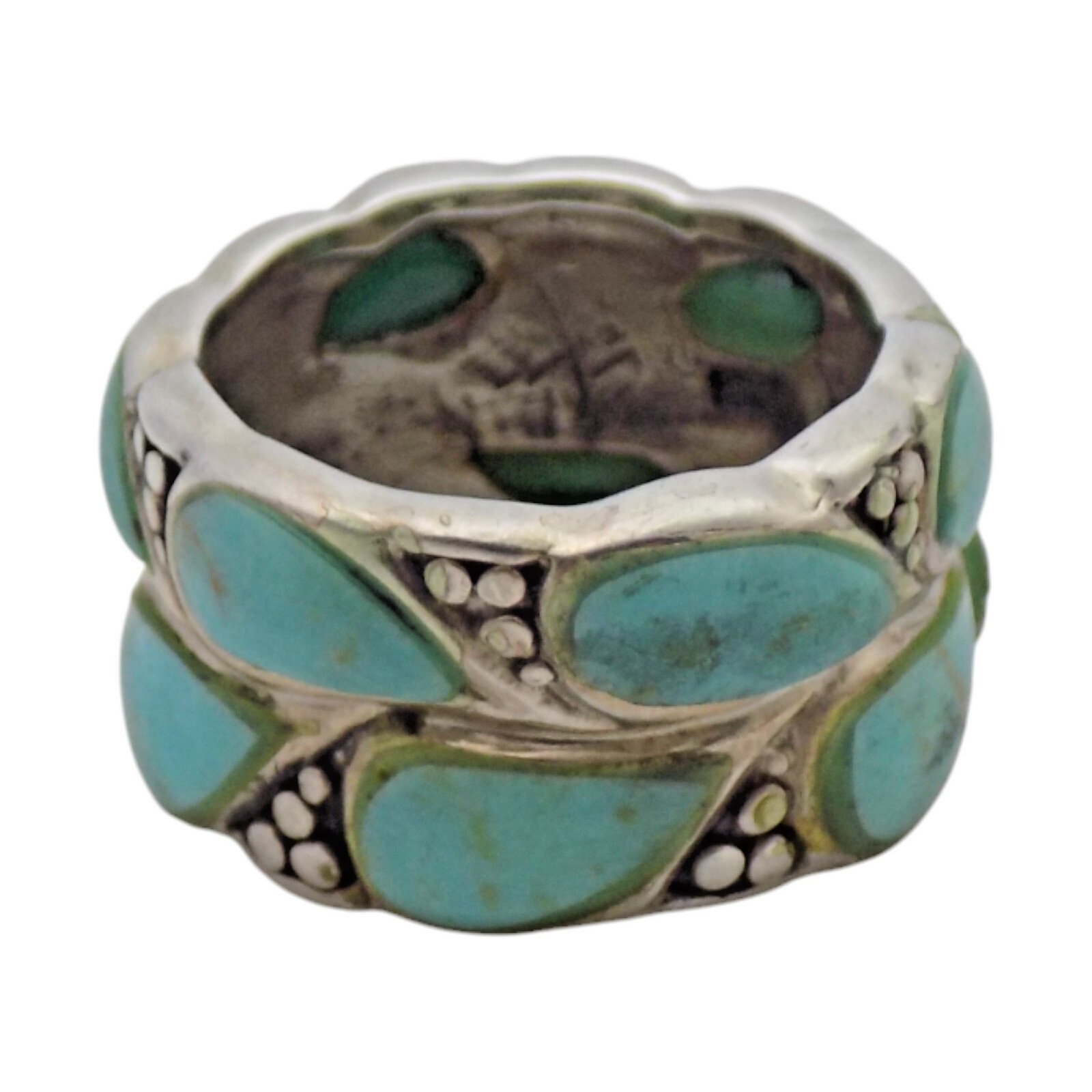 STERLING SILVER CHAPAL-ZENRAY 38MM TURQUOISE STONE SIZE 5.75 RING 8.4GR #3024
