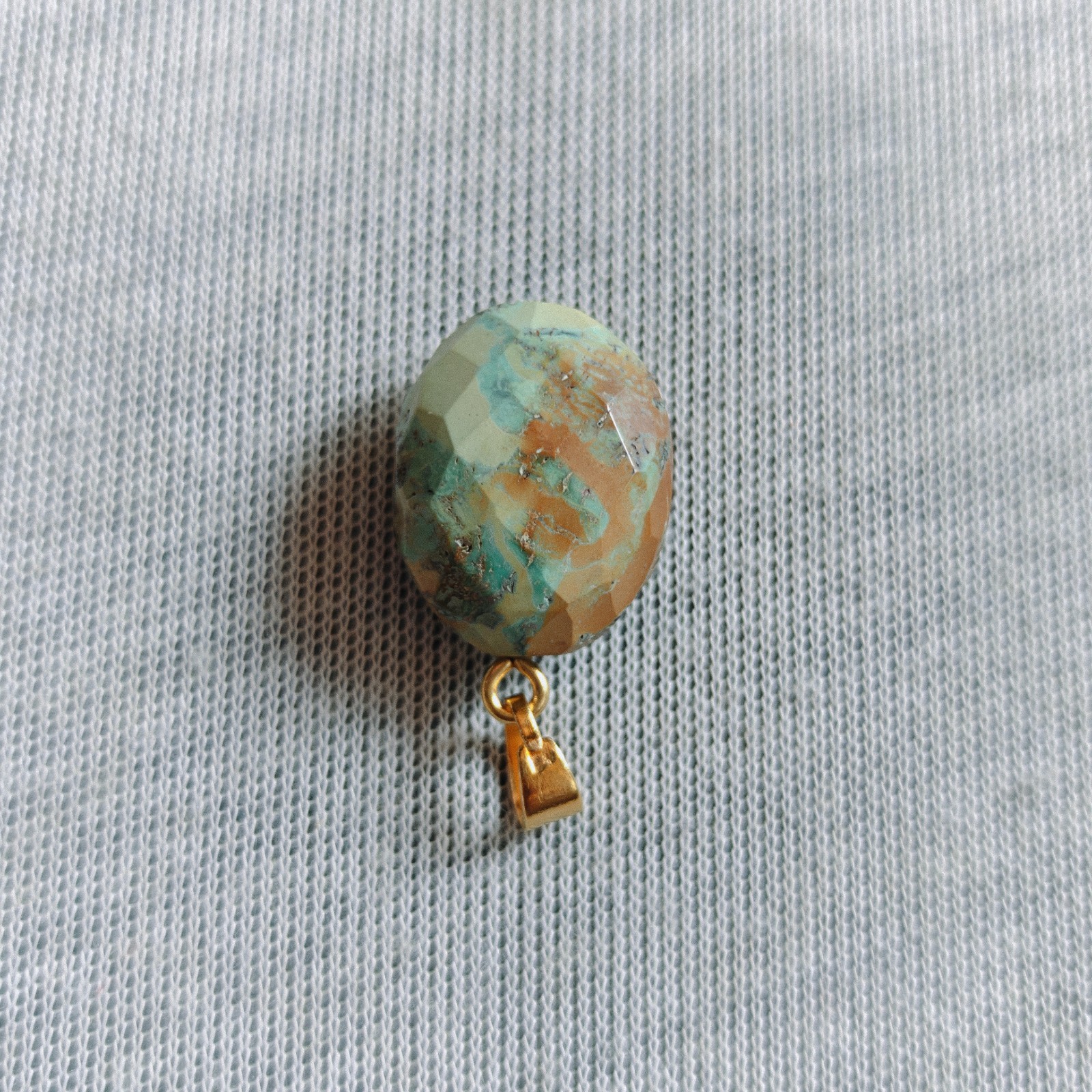 Natural Tibetan Turquoise Oval Cut Beads Brass Pendant Handmade Jewelry