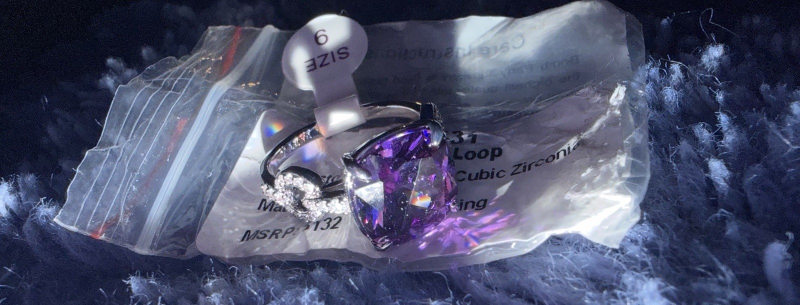 Bomb Party Boundless Loop Ring Amethyst On Cubic Zirconia Rhodium Plated Size 9