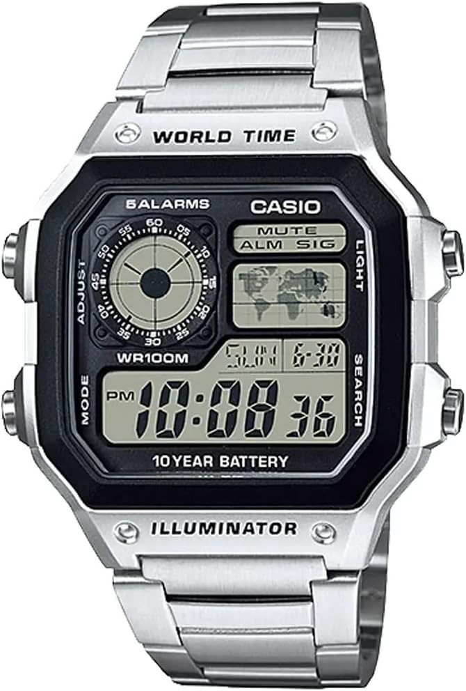 Casio AE-1200WHD World Time Watch Casio Royale Silver Steel Digital JDM