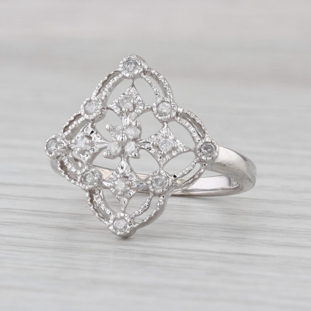 0.23ctw Diamond Openwork Filigree Style Ring 10k White Gold Size 7.25