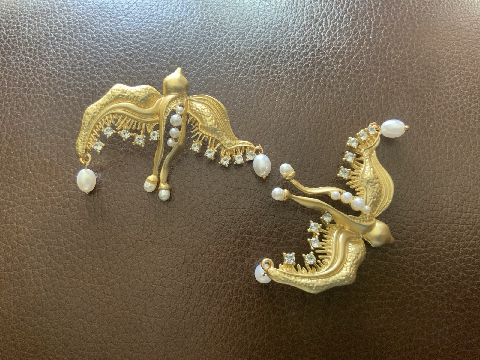 Baroque Gold VTG Bird Pearl Earrings Museum Revival Boho Victorian Cottagecore