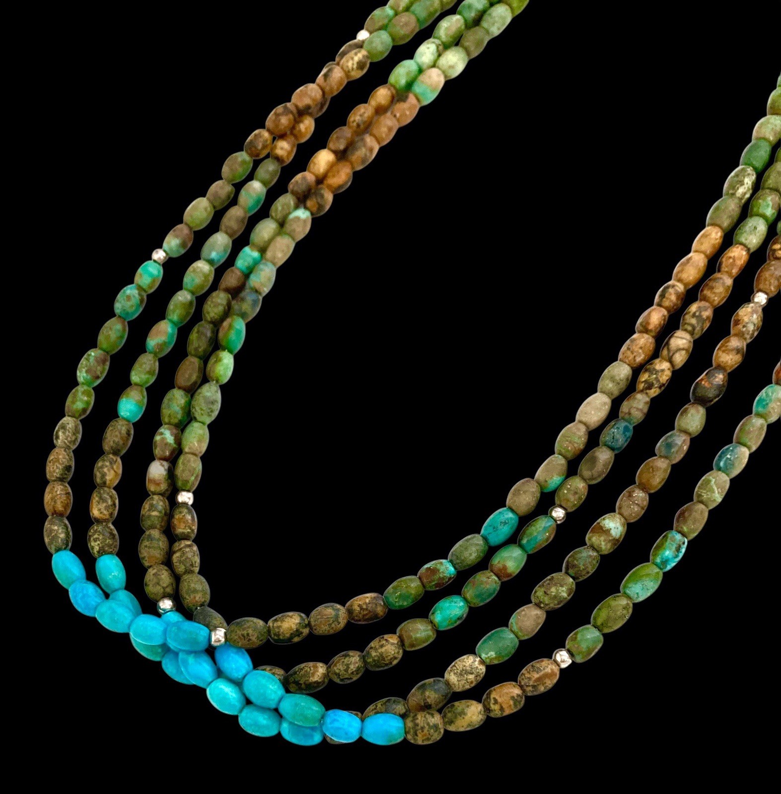 JAY KING~MINE FINDS Sterling Silver 4 STRAND TURQUOISE & JASPER Beaded Necklace