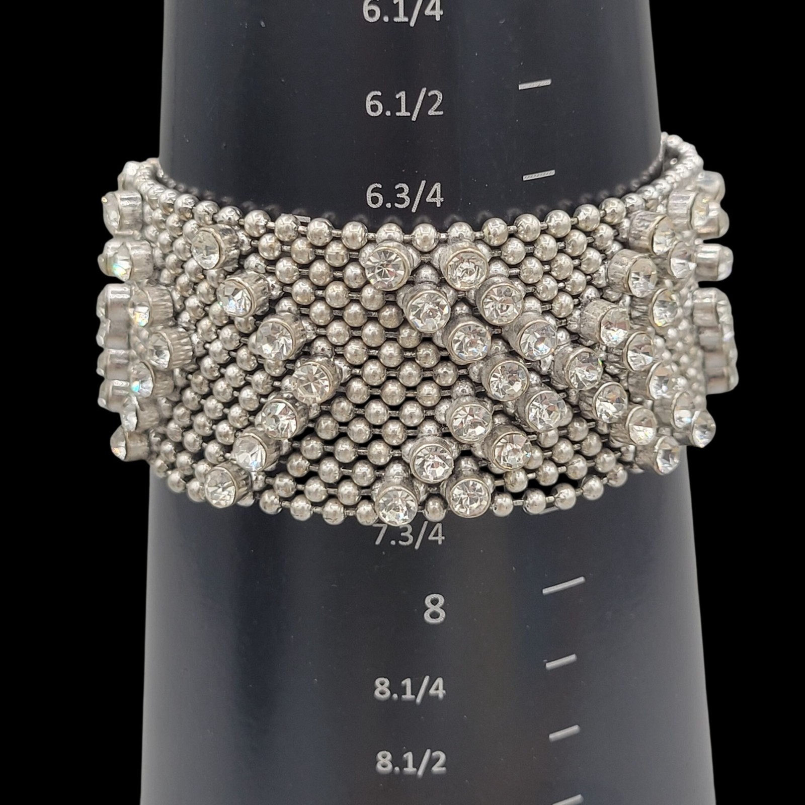 Liquid Metal Mesh Bracelet Silver With Cubic Zirconia Stones Adjustable Snaps