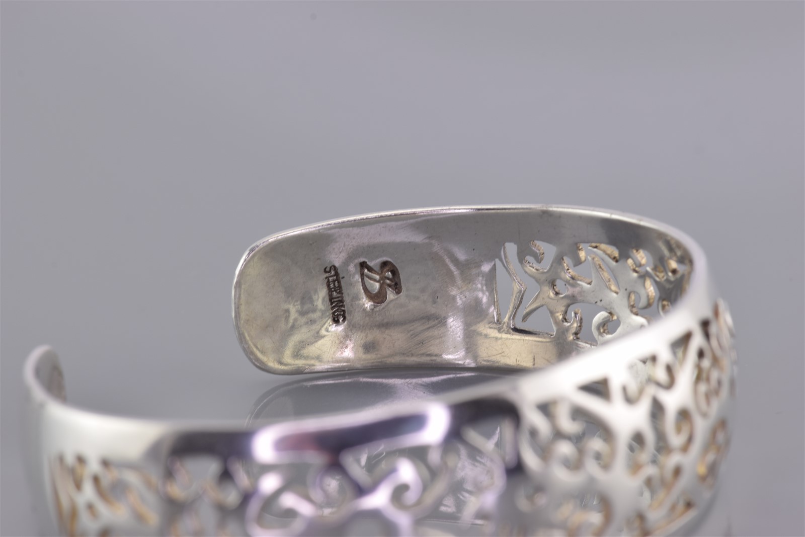 Sterling Silver 19mm Openwork Symmetrical Scrolling Cuff 925 Bracelet 21g 6.75″
