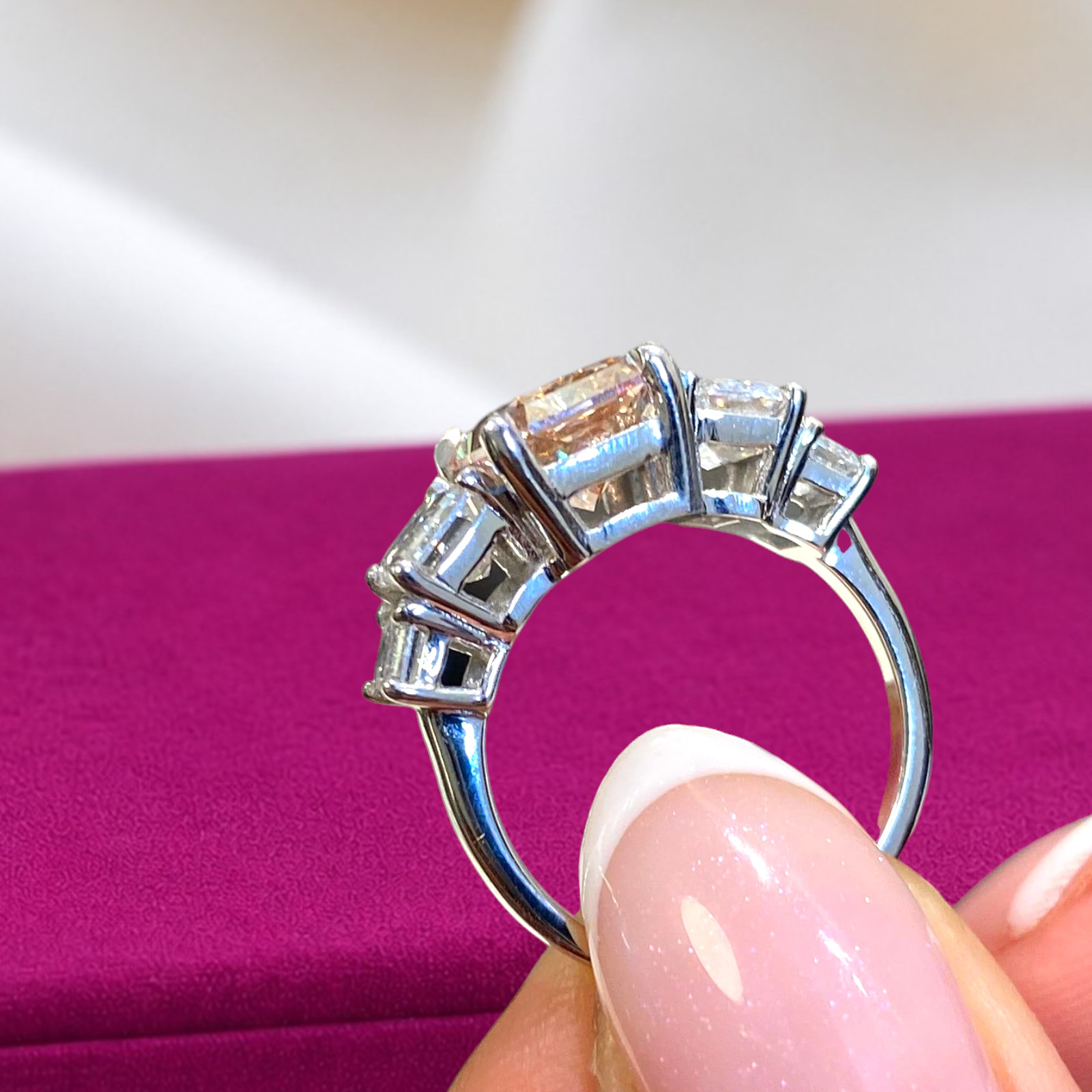 3.95 Ct Fancy Vivid Pink Radiant Cut IGI Lab Created Diamond Ring 14k White Gold