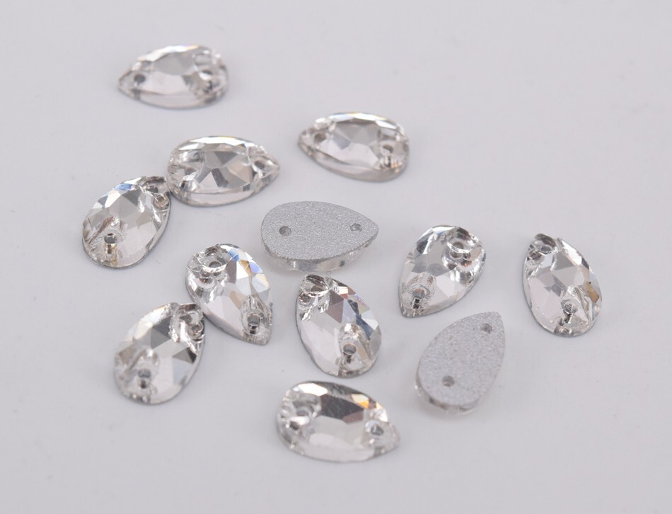 100 pcs Glass Crystal Clear Sew On Rhinestones Tear Drop Flatback Size Selection