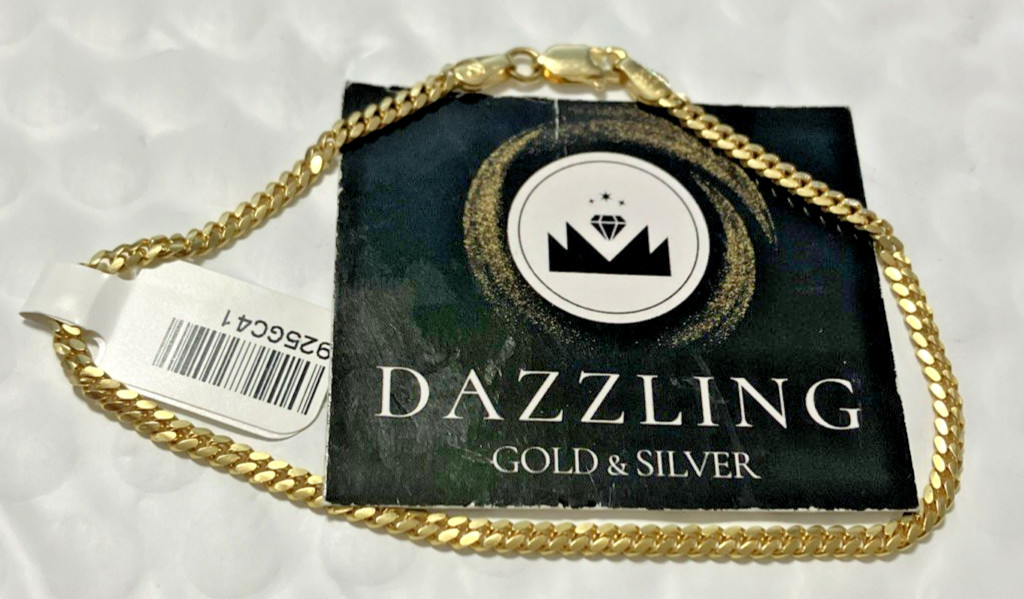 925 Sterling Silver Italy Solid Cuban Bracelet Gold-Tone 4grams 2.7mm 8.25” New