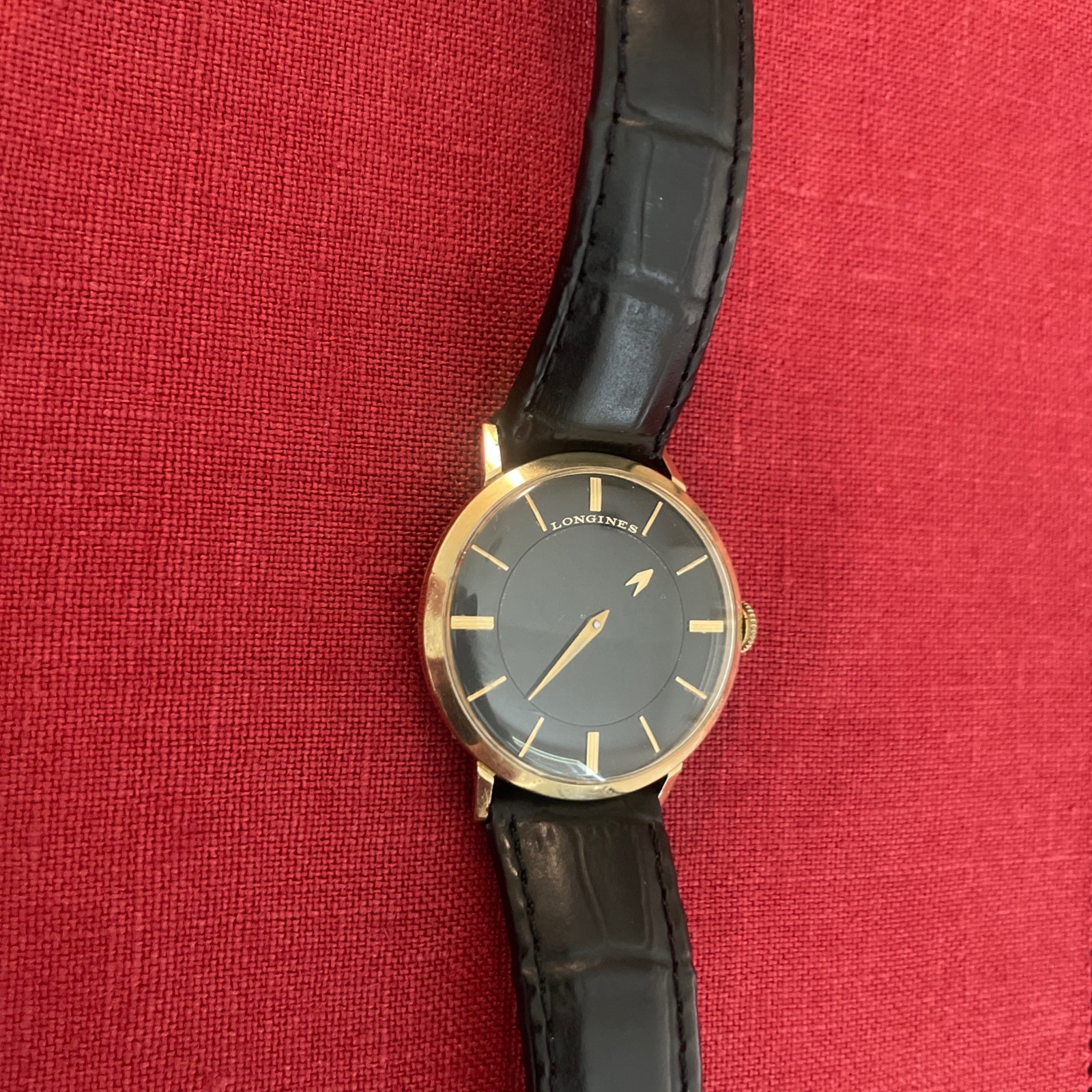 RARE Longines 1959 Mystery Dial/Black Dial 10K GF Mechanical Mens watch SERVICED