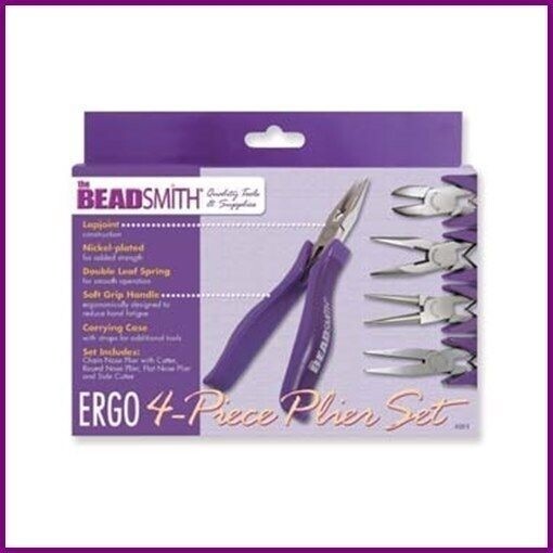 Beadsmith Ergo 4 Piece Jewelry Plier + Cutter Set w/ Case ~ Ergonomic Craft Tool