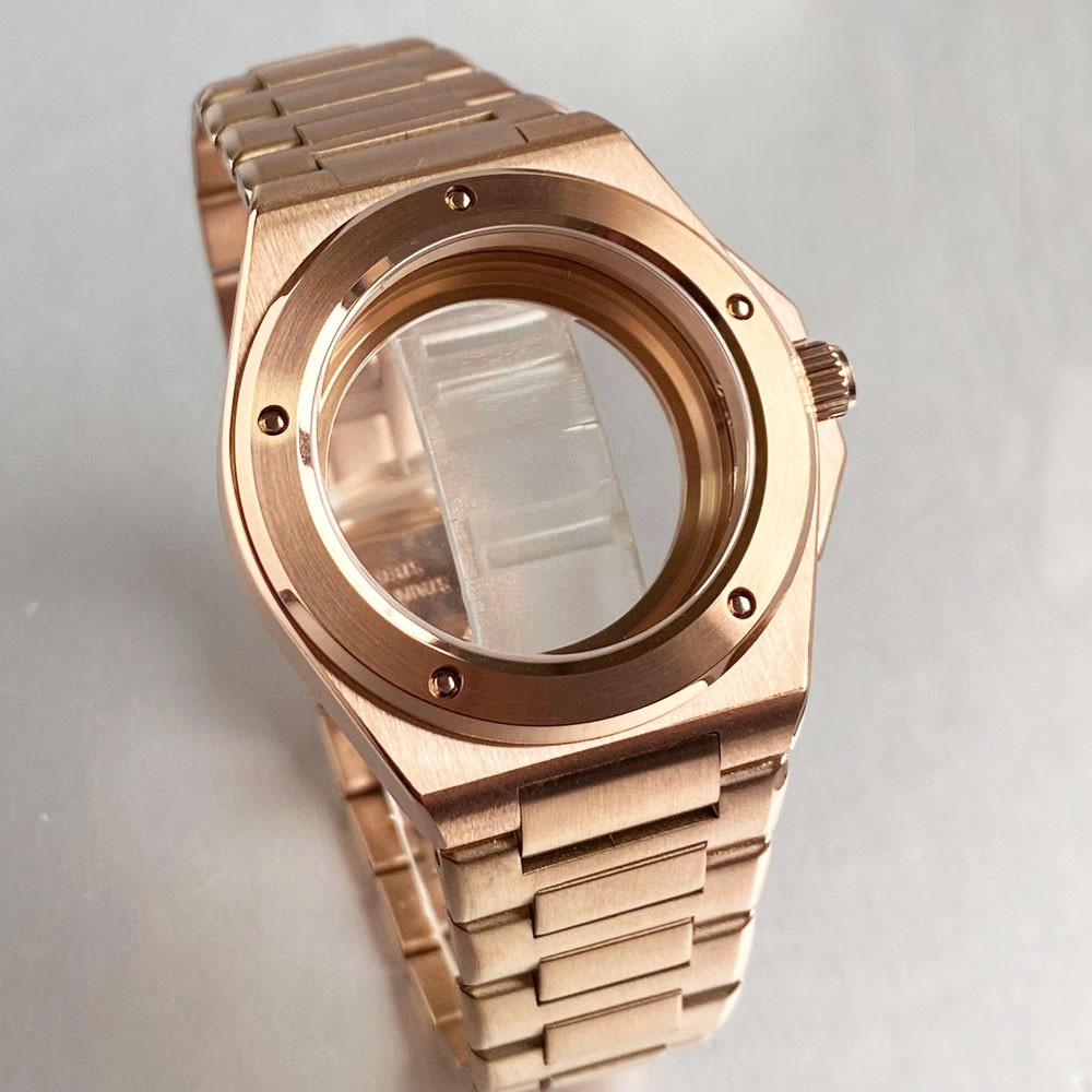 20ATM Tandorio 40mm Sapphire Dive Watch Case Set Rose Gold Fit NH35 NH36 NH38