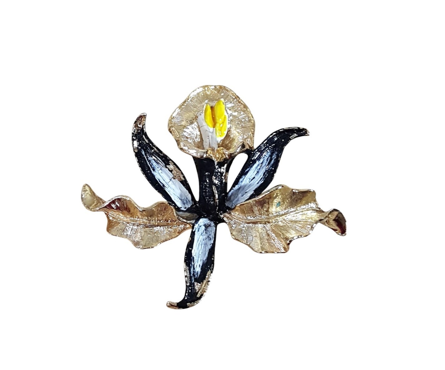 Gerry’s Vintage Flower Gold Tone Black & Yellow Enamel Signed Brooch