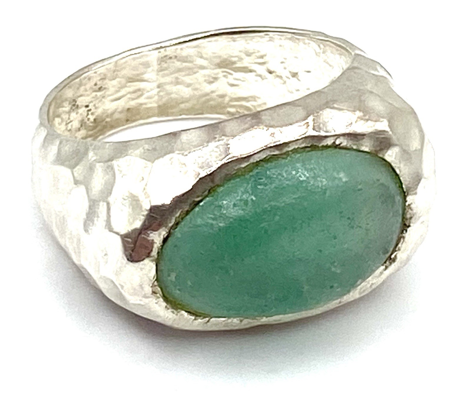 Israel Hammered Sterling Silver / 925 Blue Stone Ring Size 10