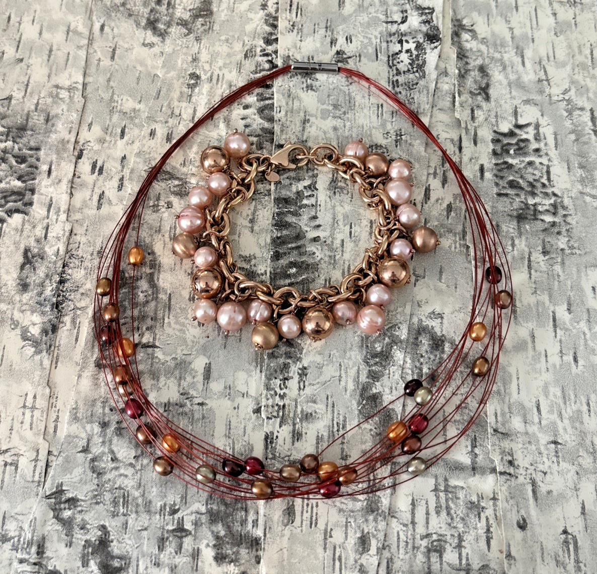 HONORA BRONZE ITALY Freshwater Cultured Ming Pearl Bracelet 8″ & Necklace!