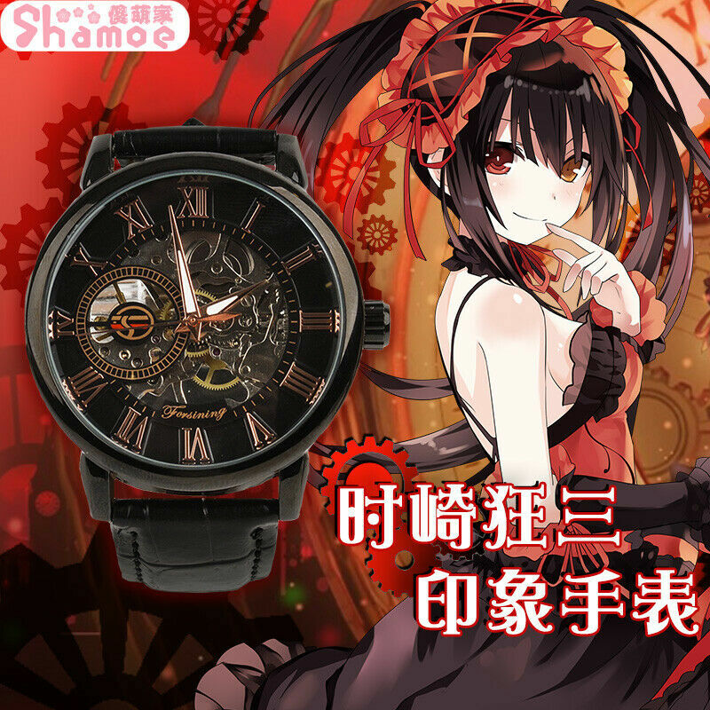 Date A Live Anime Tokisaki Kurumi Watch Leather Unisex Wristwatch Otaku Gifts