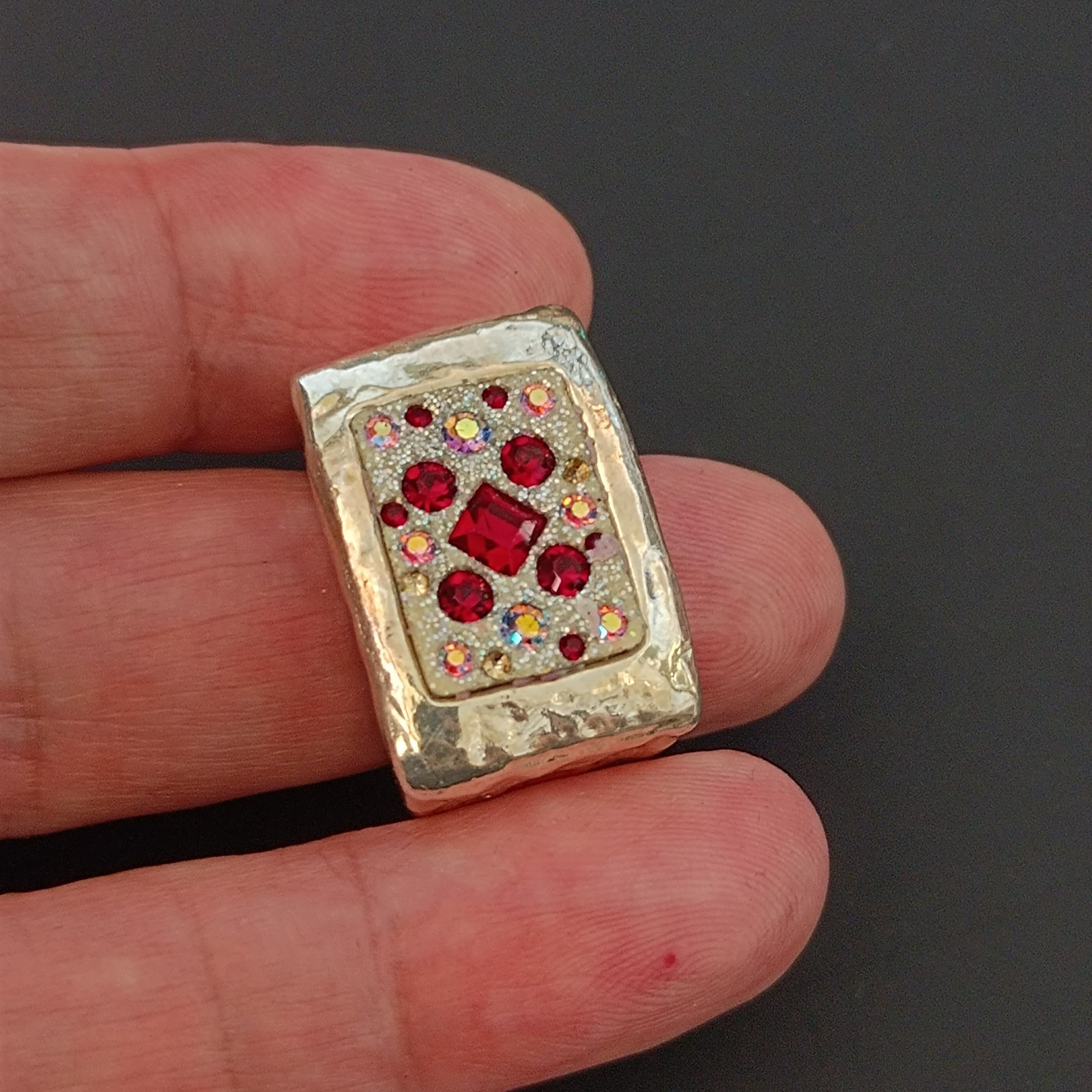Chunky Silver Statement Ring Hammered Puffy Dramatic Bold Red Orit Schatzman 925