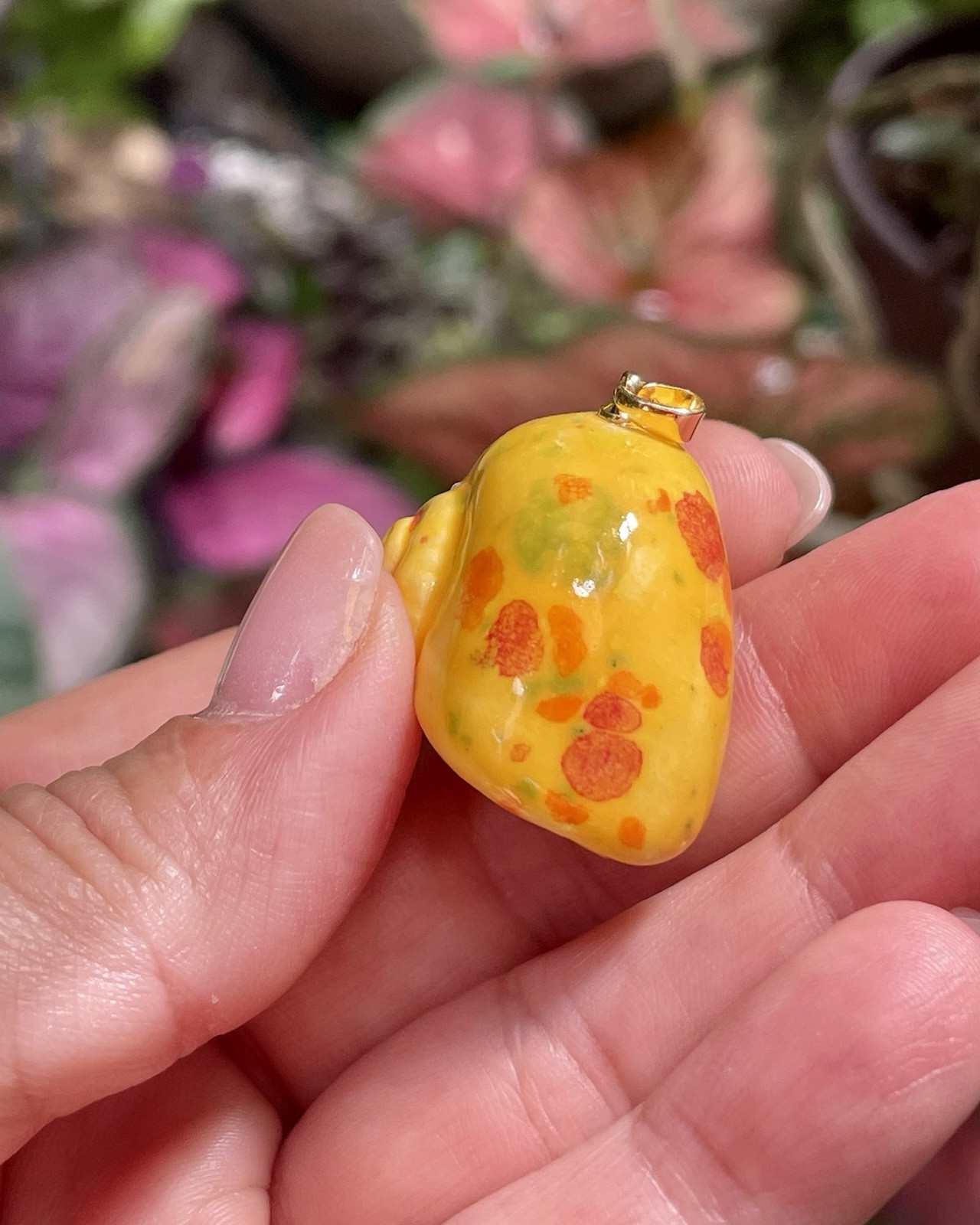 Handmade Ceramic Pendant Jewelry. Unique piece. Orange speckles