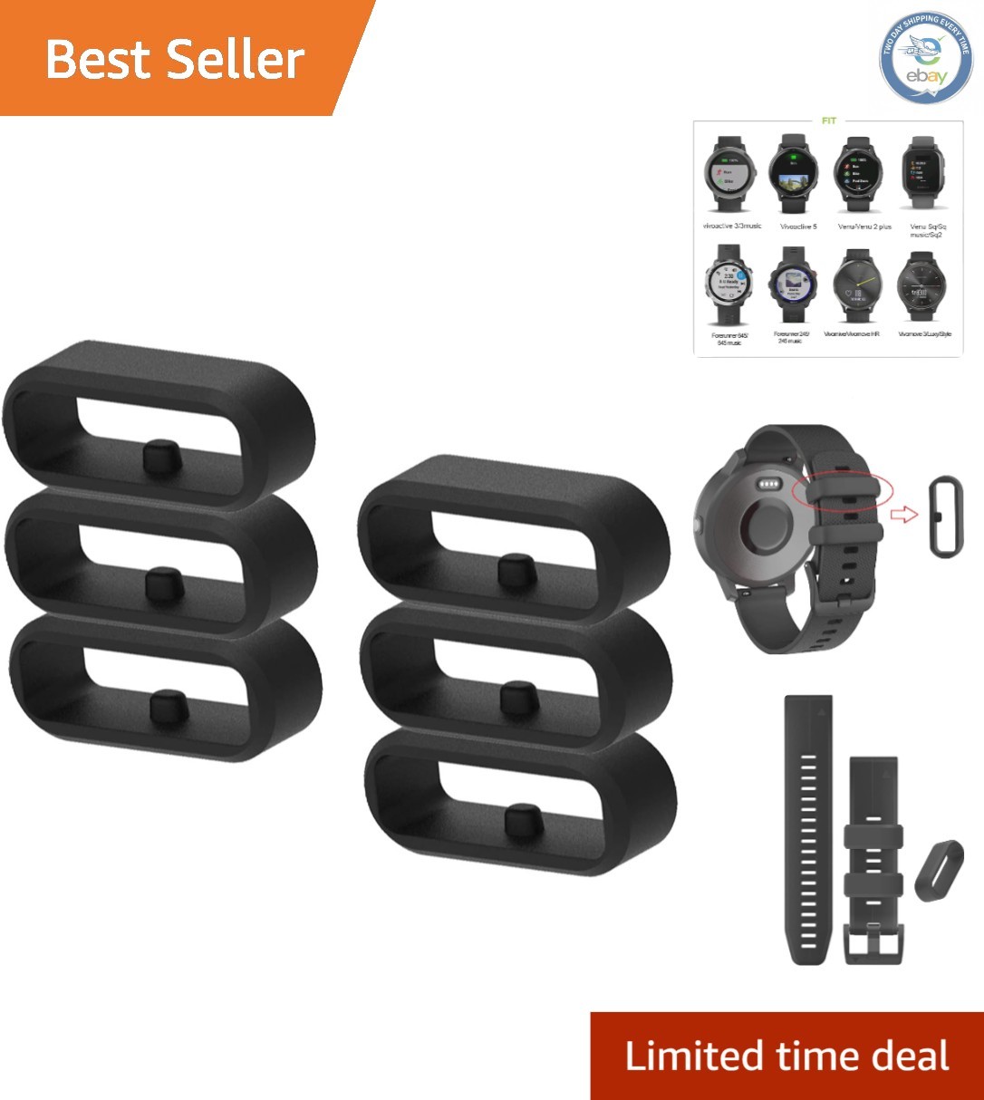 Secure Your Garmin Watch Bands with 6-Pack Fastener Rings – Anti-Slip Design