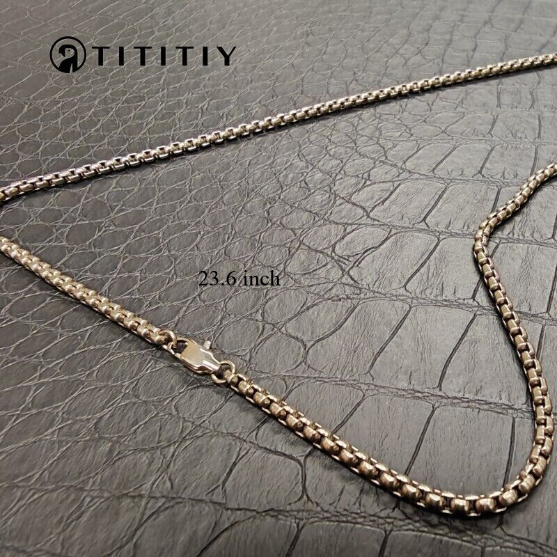 Pure Titanium Necklace with 3mm Square Box Chain Anti Allergic Classics 23.6inch