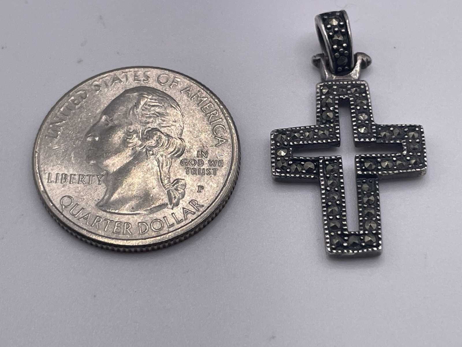 Vintage Sterling Silver Marcasite Cross Pendant