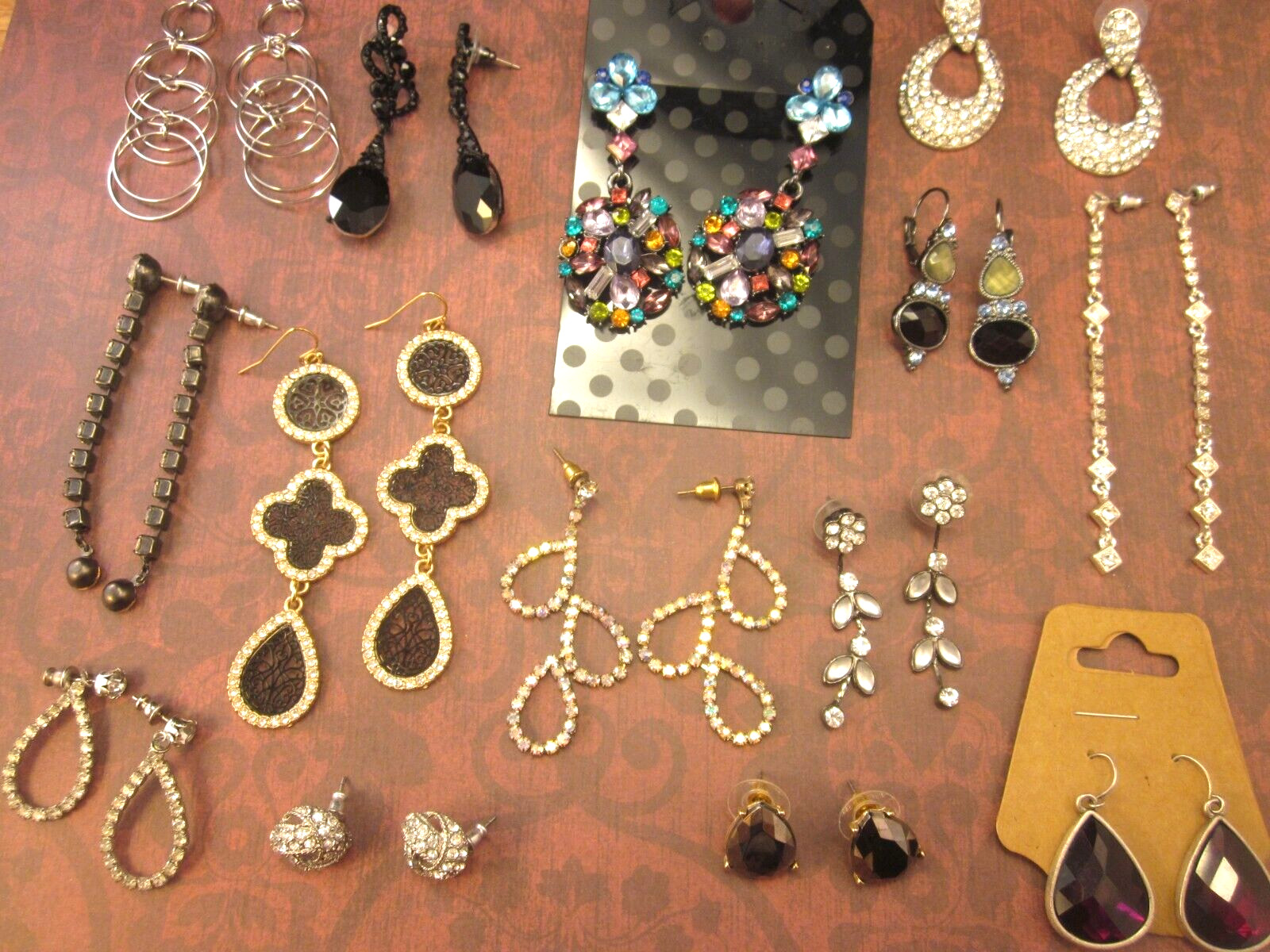 Dressy Fashion Earring Lot-14 Pairs Pierced-Silver & Gold Tones