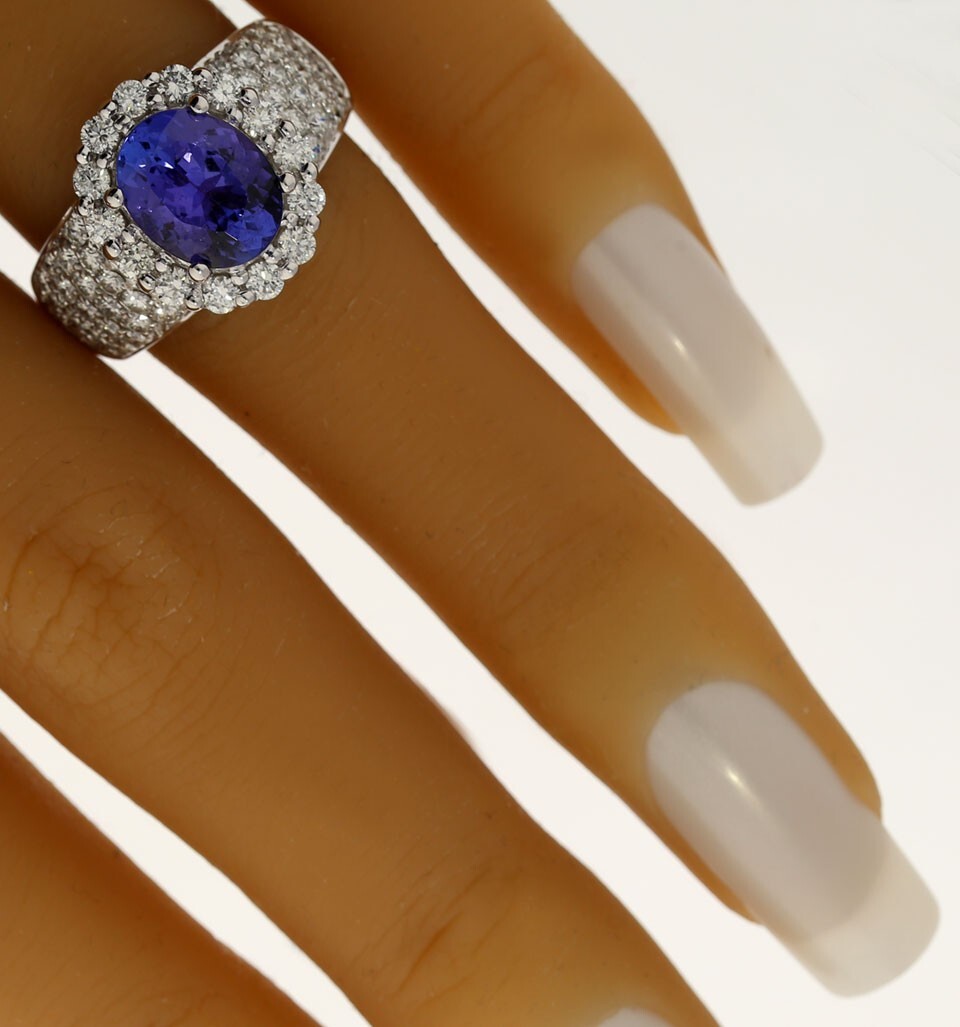 Diamond Tanzanite Halo Event Ring 3.17CT 14K White Gold Size 6.5