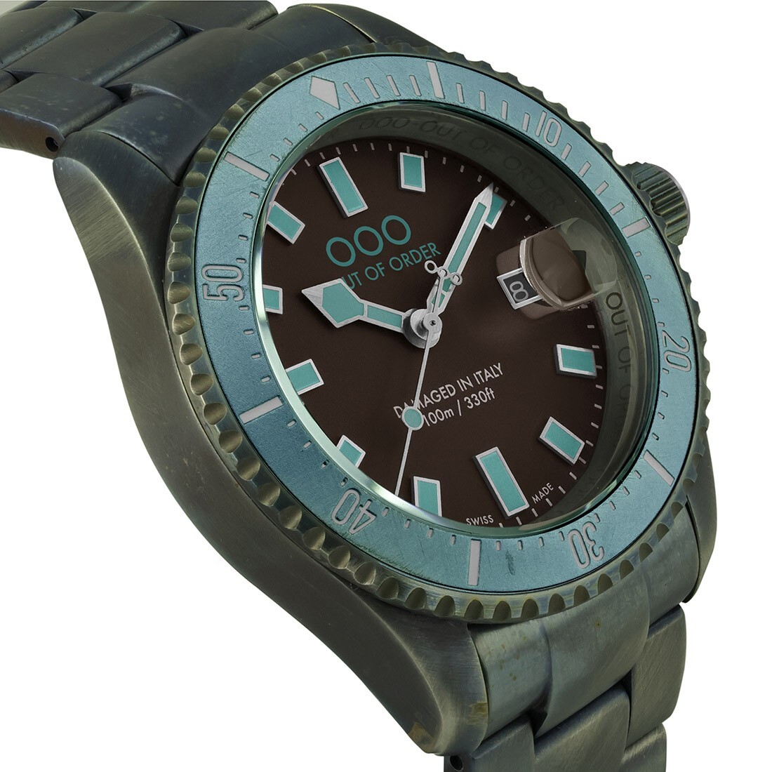 Out of Order CASANOVA Steel Swiss Made Brown Quartz Turquoise Men’s Watch