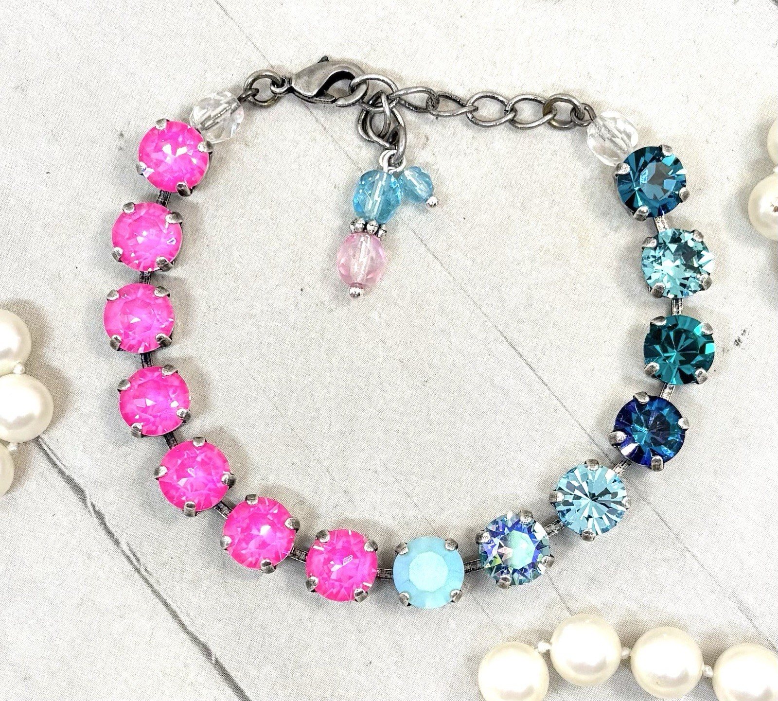Neon Pink Delite And Teal Swarovski Crystal Cup Chain Tennis Bracelet