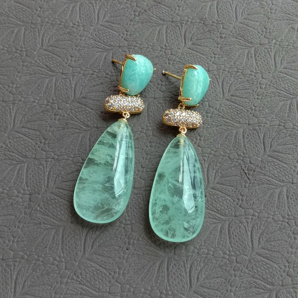 Women Earrings Fashion Green Amethyst Prasiolite Amazonite Stud Earring Jewelry