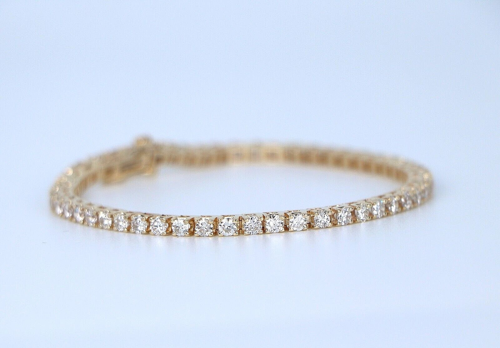 6.60Ct Round Cut GDGL Certified Natural Diamond Tennis Bracelet 18K Yellow Gold