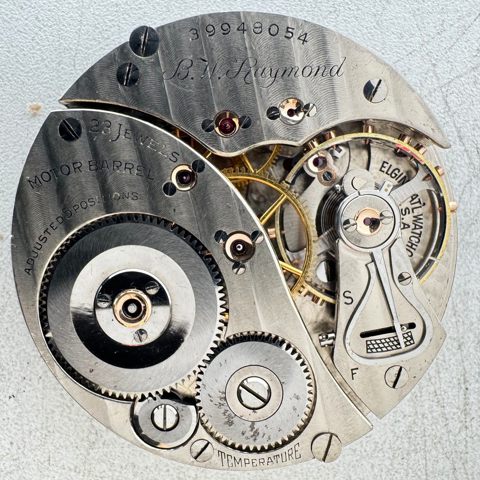 Antique 16s Elgin B.W. Raymond 23 Jewel Railroad Pocket Watch Movement 540