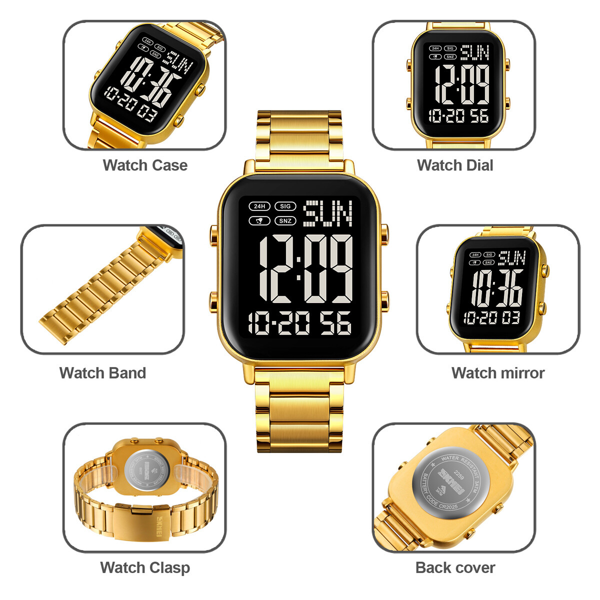 NEW Men Watch Rectangle Digital Wristwatch Full Steel Electronic Digital Watch