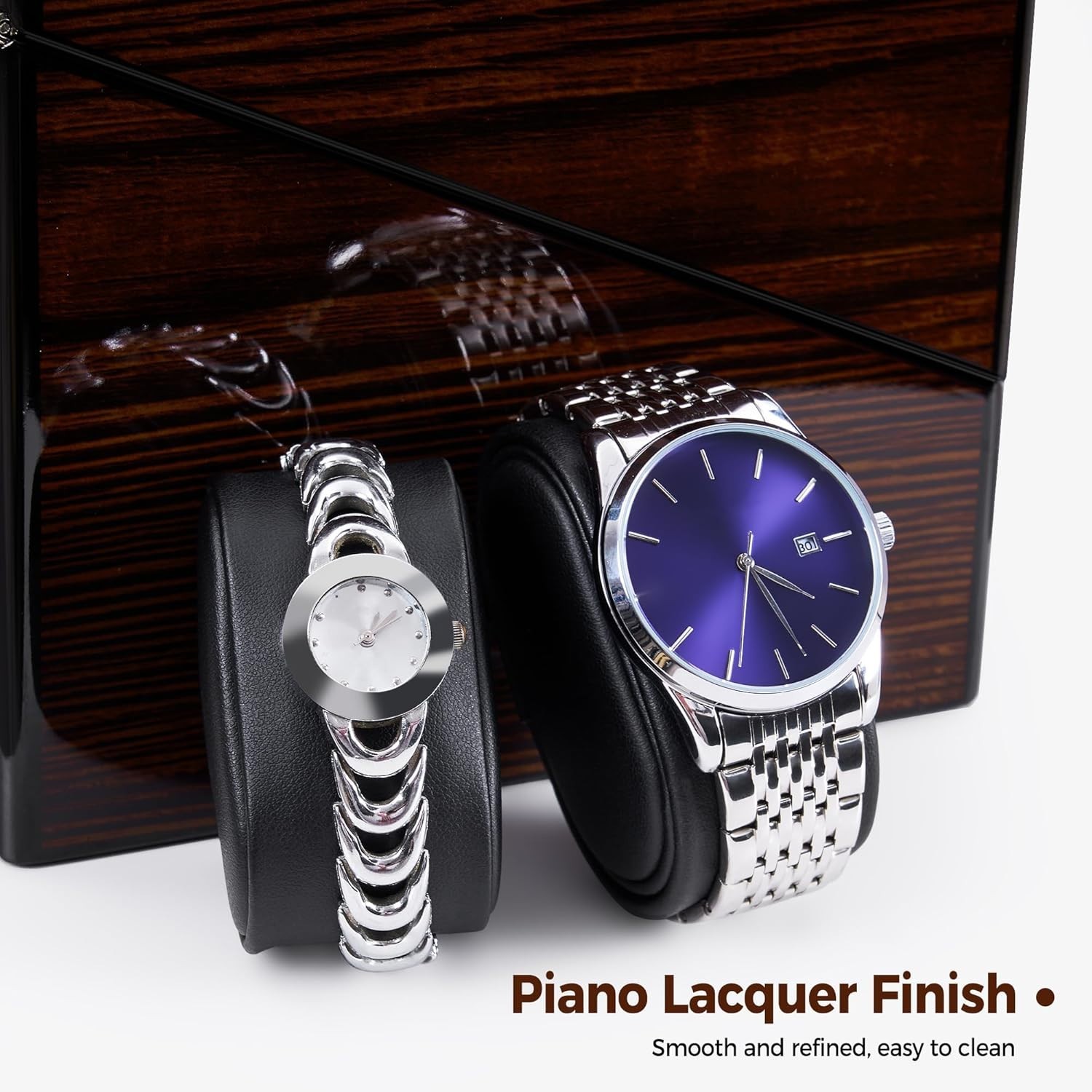 Double Watch Winder with Soft Pillows & 5 Rotation Modes, USB & Battery