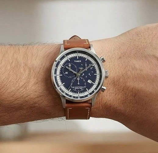 Timex Waterbury Classic Men’s Navy Blue Dial Chronograph Leather Watch TW2V30800