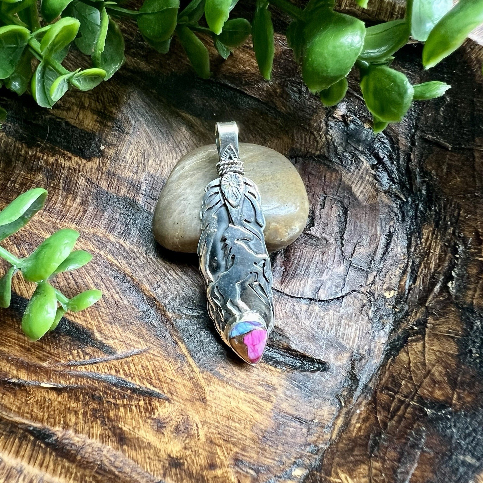 925 Sterling Silver Horse Feather Pendant | Dahlia | Solid Back | Southwestern
