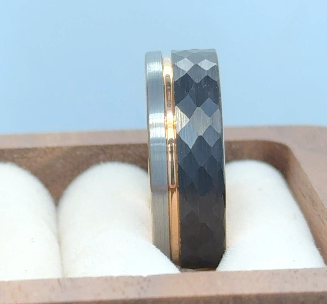 Husband Gift Ring Brushed Finish Ring Rose Gold Silver Black Tungsten Band