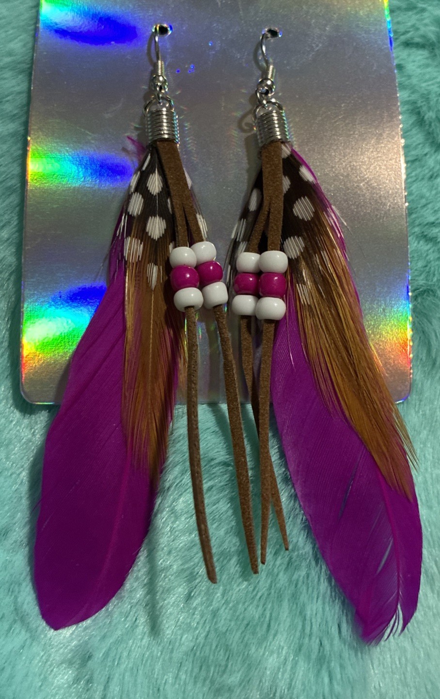Dark Pink Feather Fashion Earrings. Lightweight. Cute. Casual. Business. Daily.