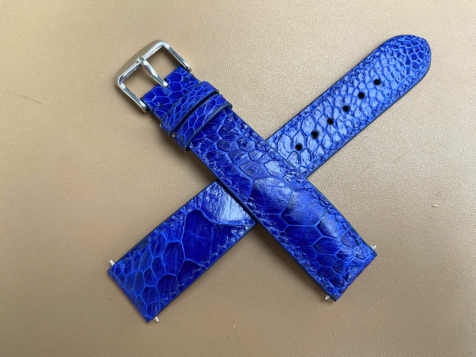 Blue Ostrich Leather Watch Strap Band, Size 18mm 19mm 20mm 21mm 22mm 24mm 26mm