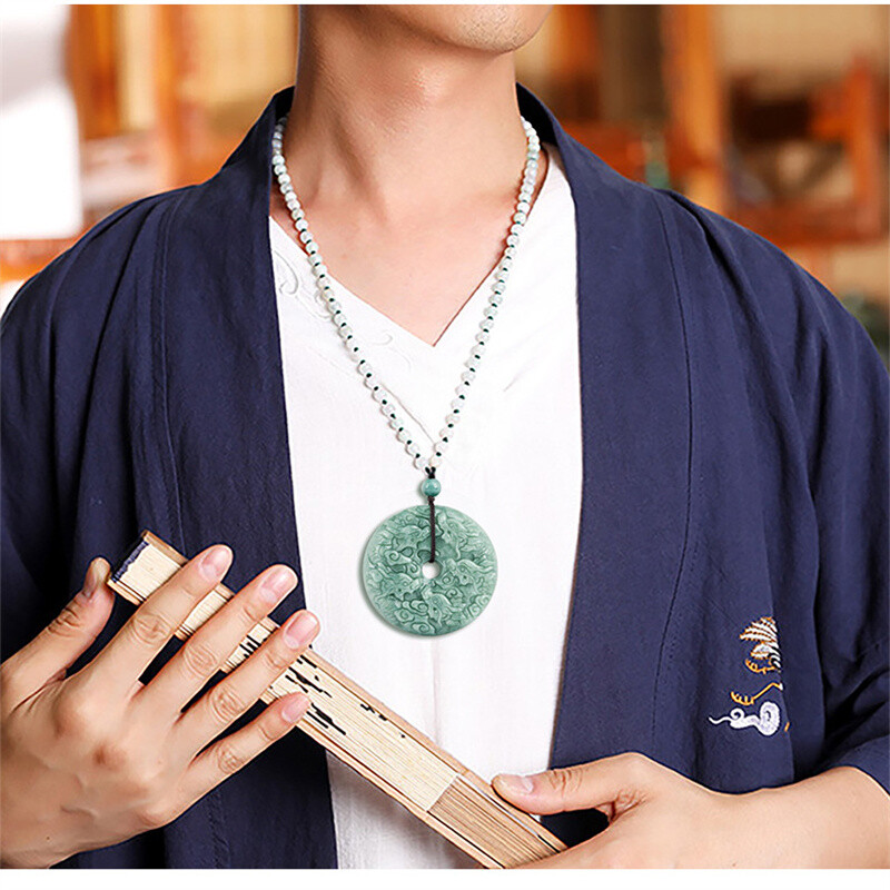 Jade Dragon Necklace Pendant Peace Buckle Jadeite Necklace Men Women JewelryGift