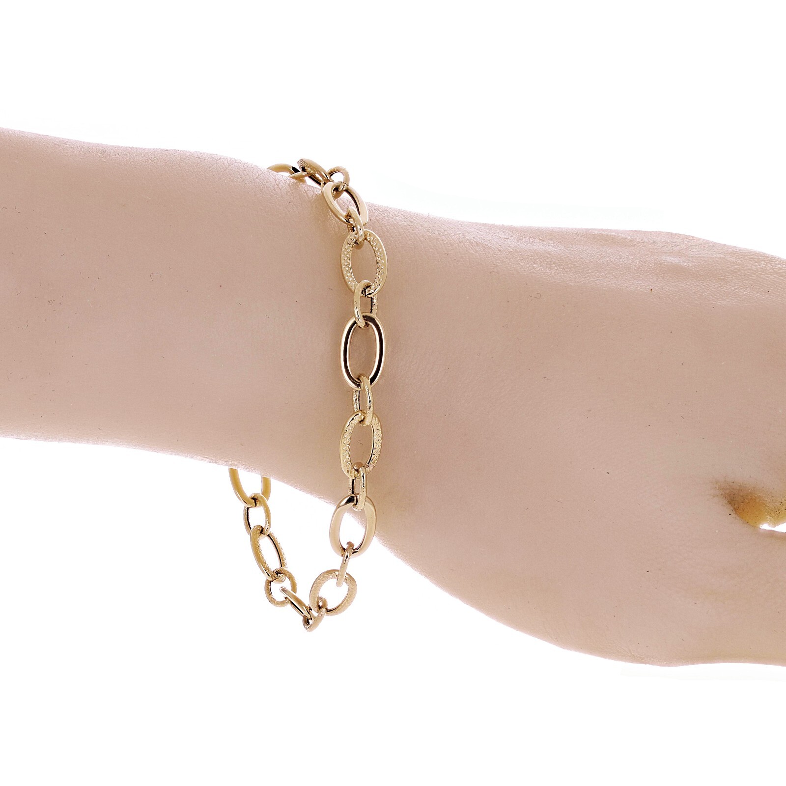 Italian 14k Yellow Gold Hollow Plain & Rope Oval Link Bracelet 7.5″ 7mm 2.8grams