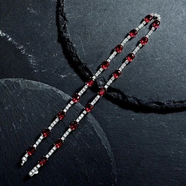 14Ct Oval Cut Lab Created Red Ruby Women’s Tennis Necklace 14K White Gold Plated